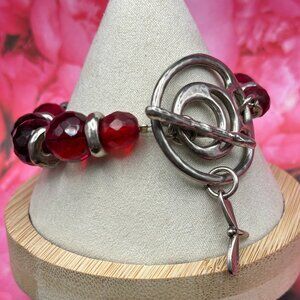Rare Find! Danon Ruby Red Glass Faceted Bead Bracelet